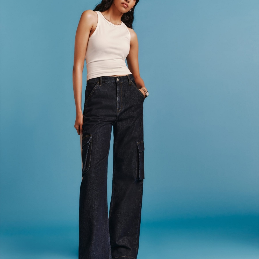 Reformation Wilder Cargo High Rise Wide Leg Jeans